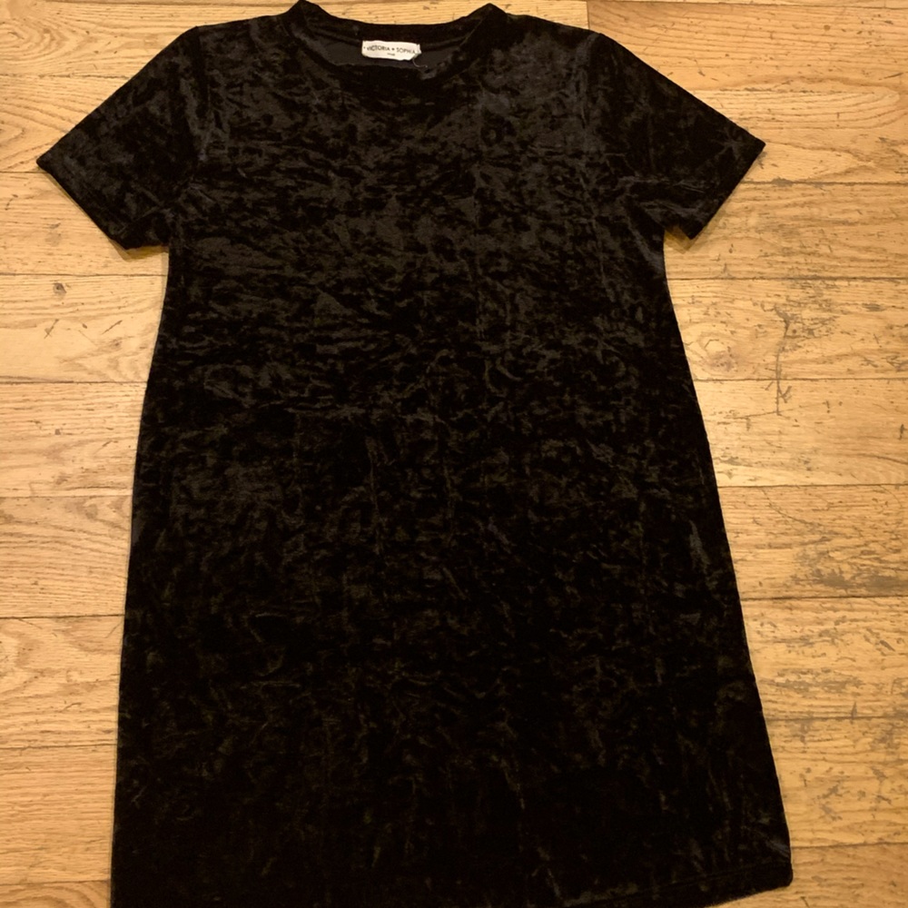 Black Crushed Velvet T-Shirt Dress